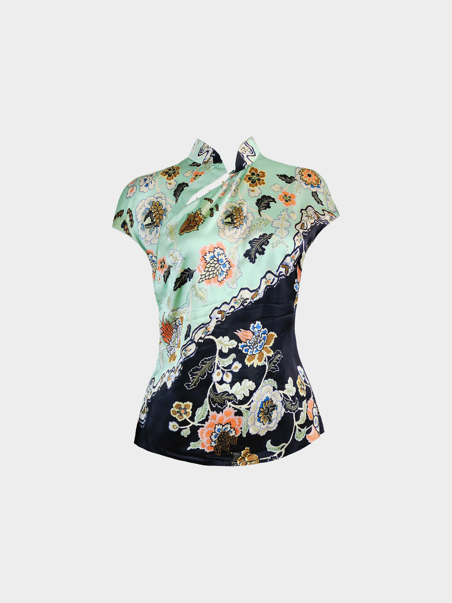 Roberto Cavalli SS 2003 Multicolour Chinoiseries Cheongsam Silk Top