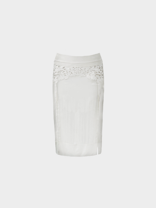 Roberto Cavalli SS 2013 White Geometric Silk Skirt