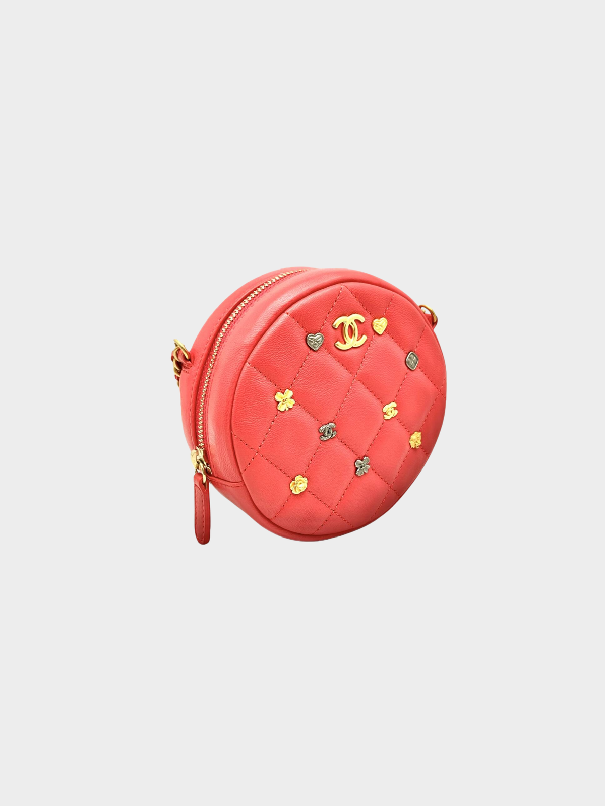 Chanel 2018-2019 Pink Quilted Lambskin Lucky Charms Round Chain Clutch