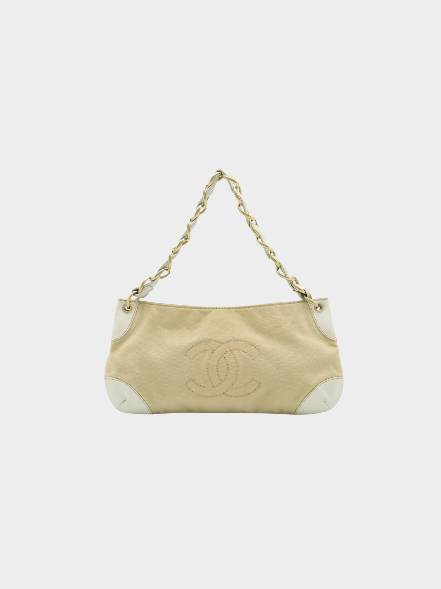 Chanel 2003-2004 Beige Canvas Olsen Pochette