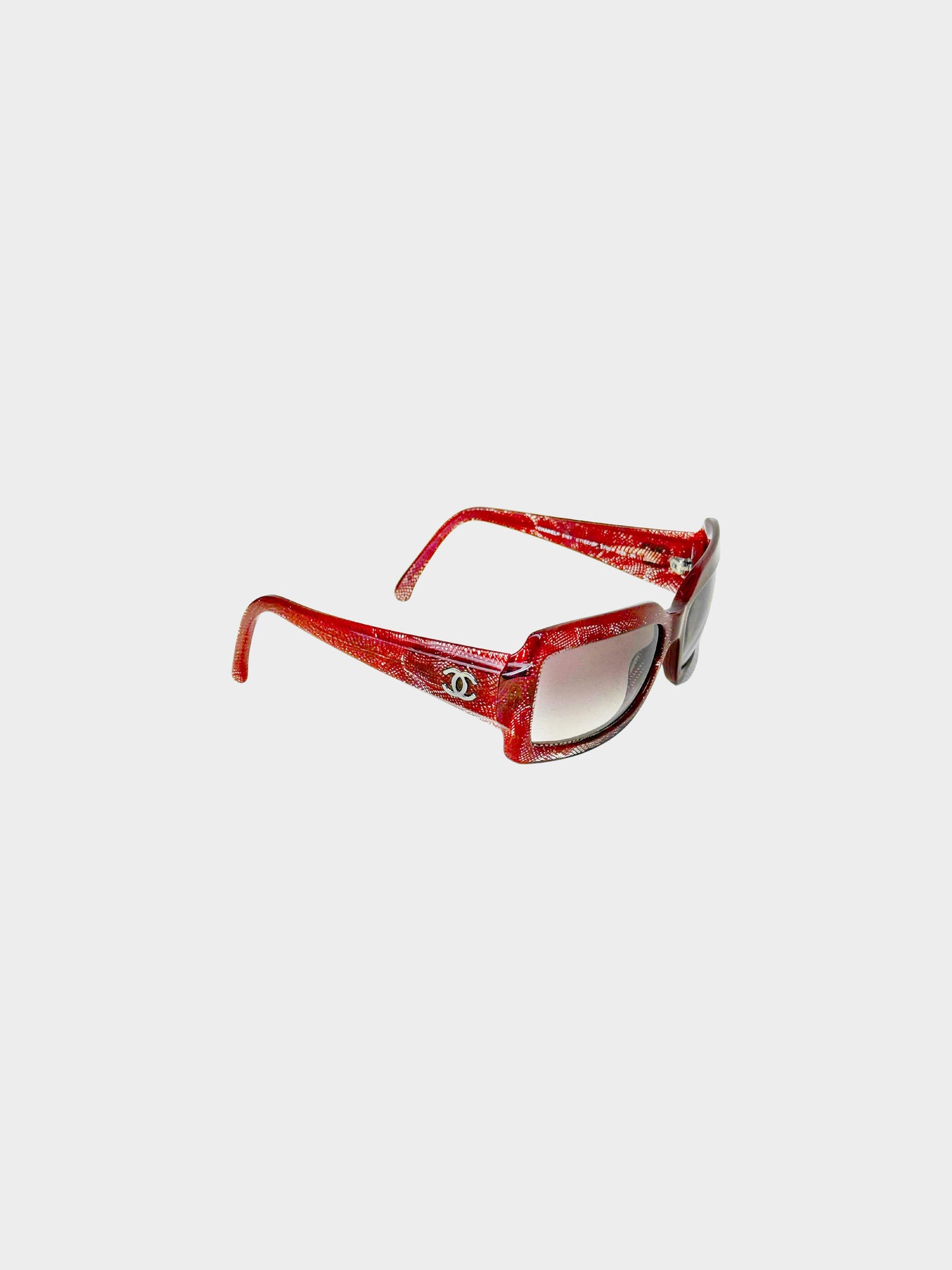 Chanel 2000s Red Mesh Detail Translucent Oversized Sunglasses