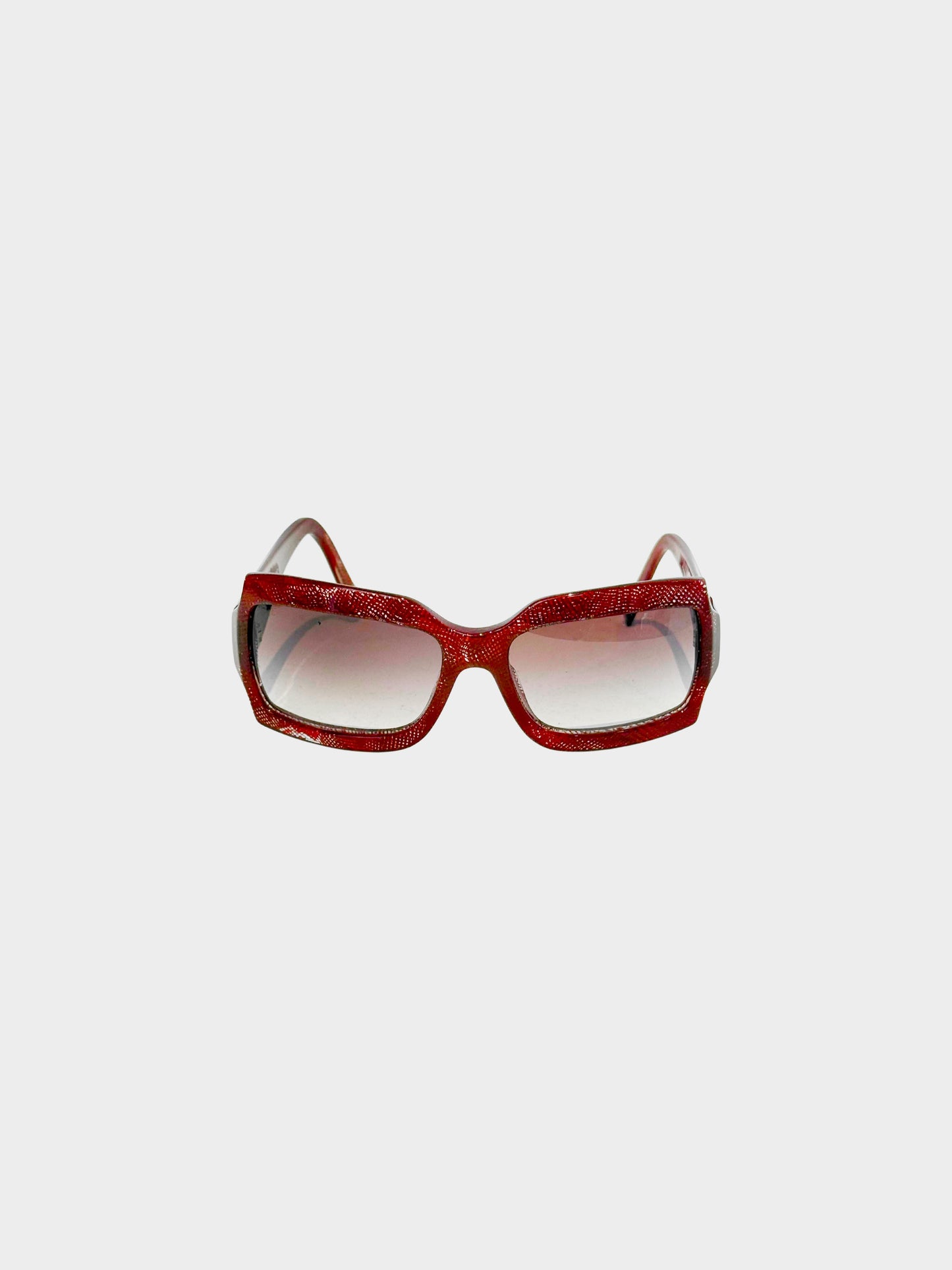 Chanel 2000s Red Mesh Detail Translucent Oversized Sunglasses