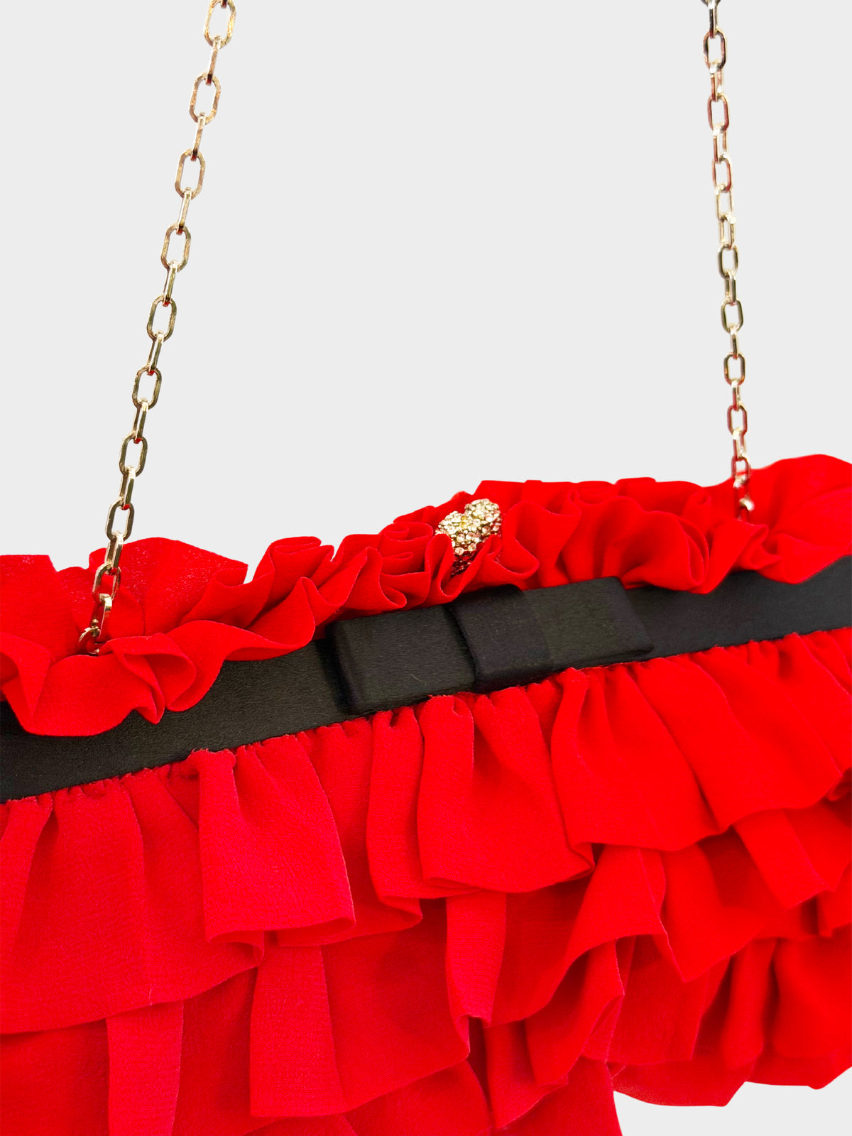 Valentino 2000s Red Chiffon and Satin Tiered Ruffled Evening Clutch