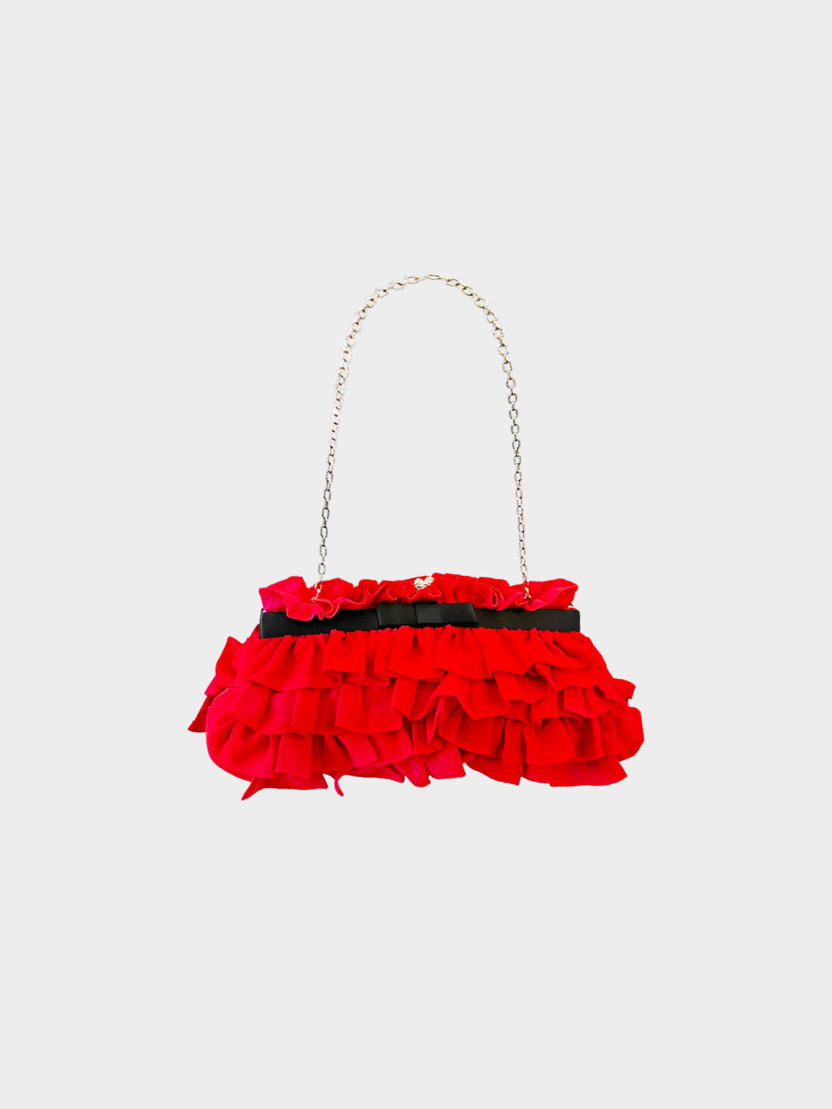 Valentino 2000s Red Chiffon and Satin Tiered Ruffled Evening Clutch