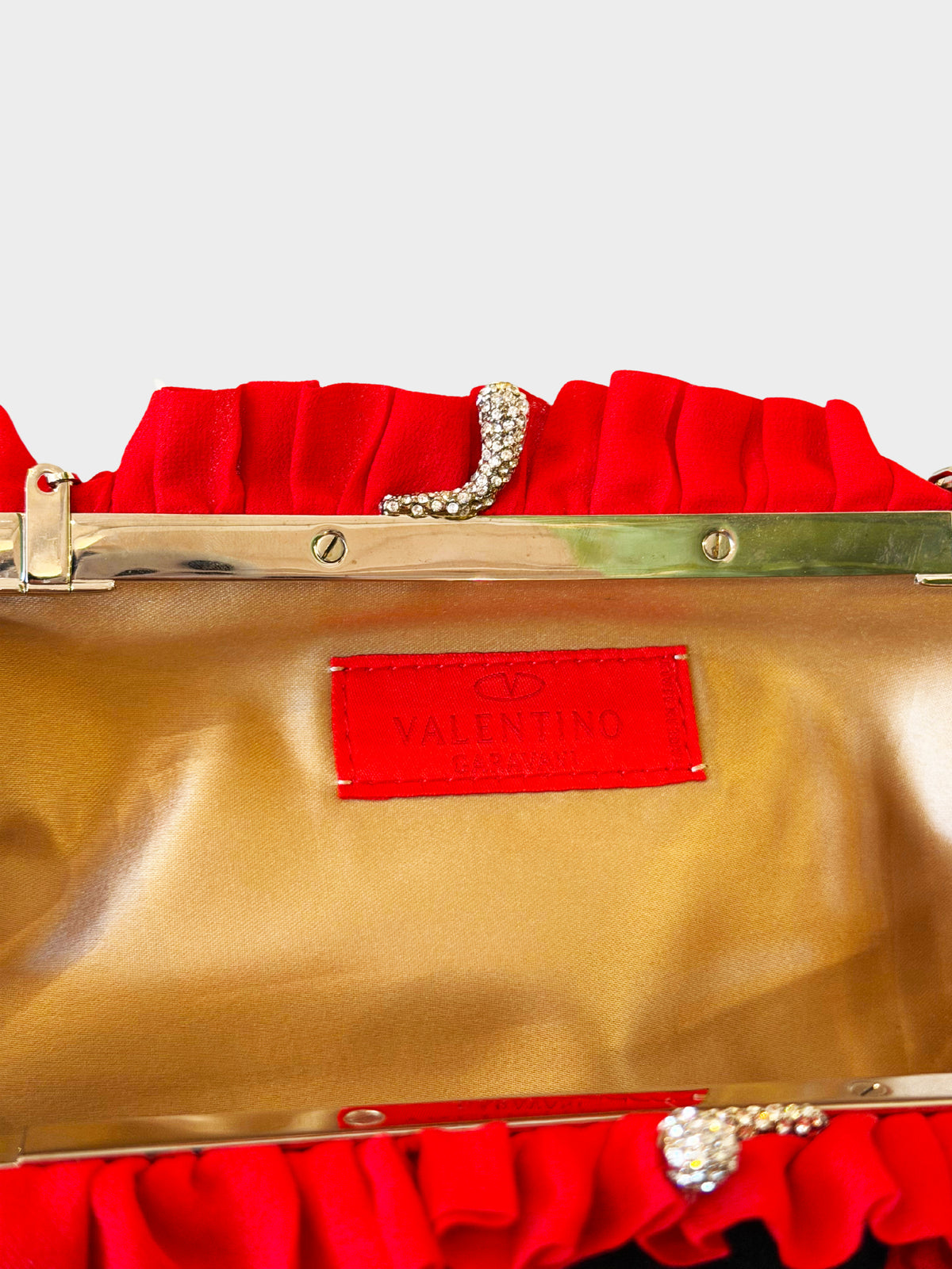 Valentino 2000s Red Chiffon and Satin Tiered Ruffled Evening Clutch