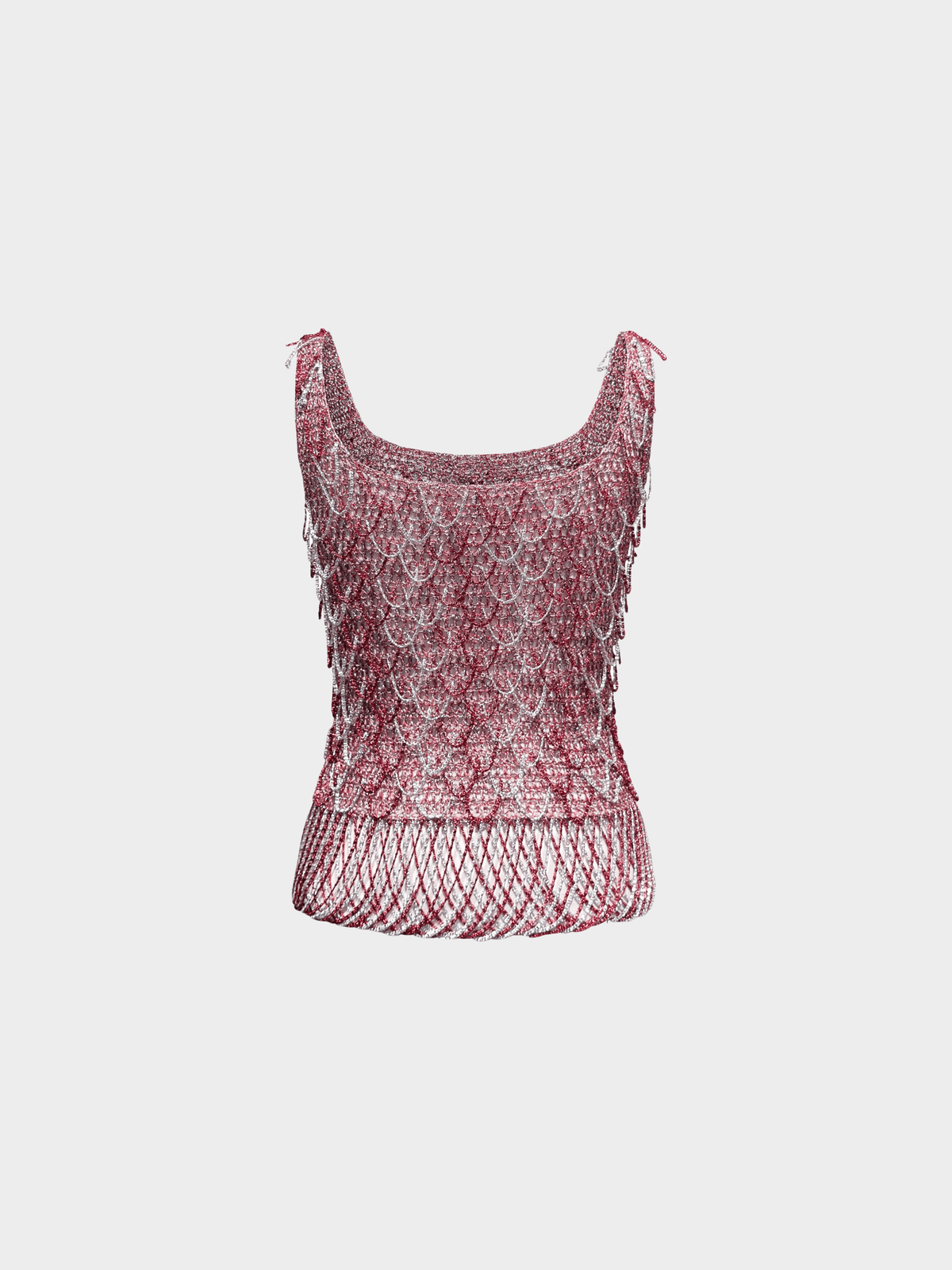 Loris Azzaro 1970s Red and Silver Metallic Crochet Top