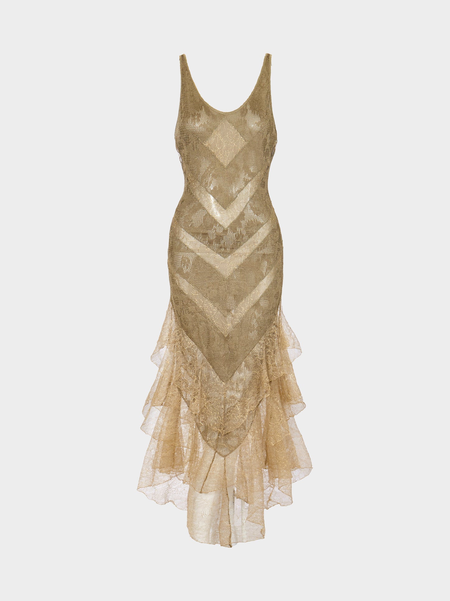 Christian Dior by John Galliano 2004 Khaki-Green and Gold Knitted Lace Dress