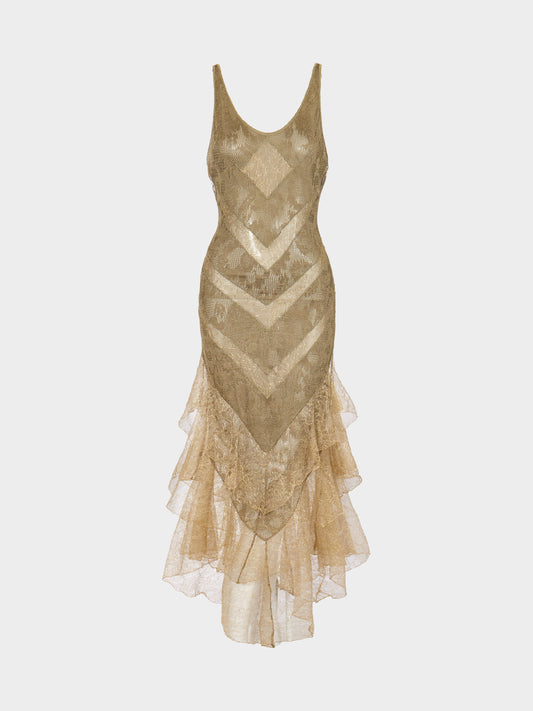 Christian Dior by John Galliano 2004 Khaki-Green and Gold Knitted Lace Dress