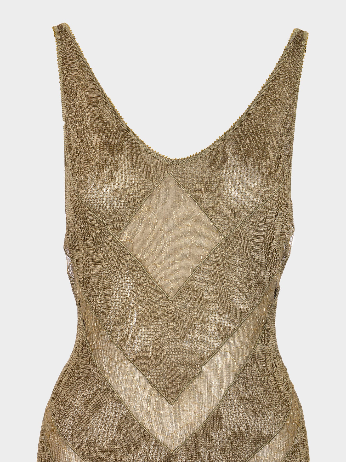 Christian Dior by John Galliano 2004 Khaki-Green and Gold Knitted Lace Dress