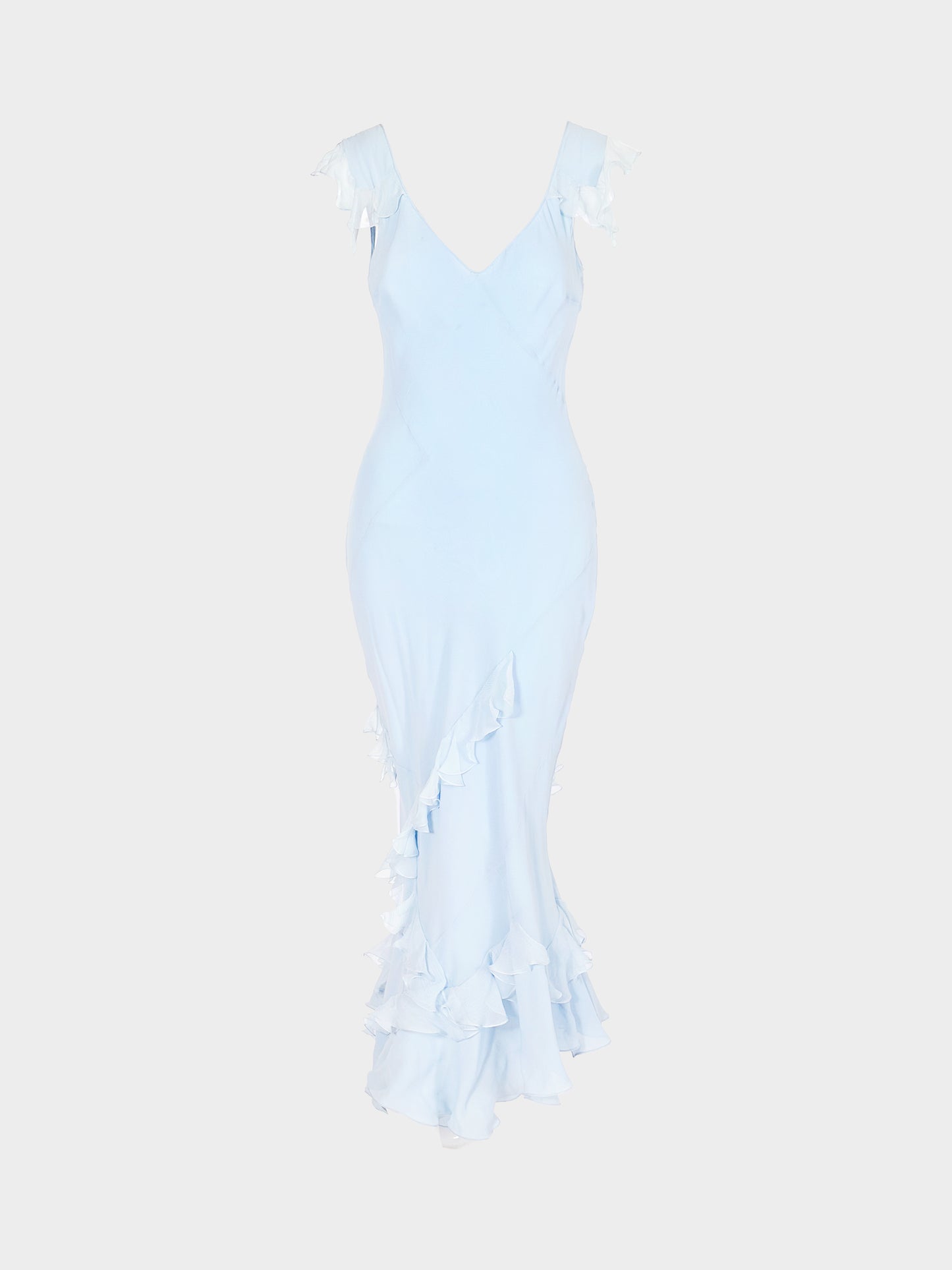 John Galliano 2005 Baby Blue Bias Cut Crêpe Georgette Evening Dress