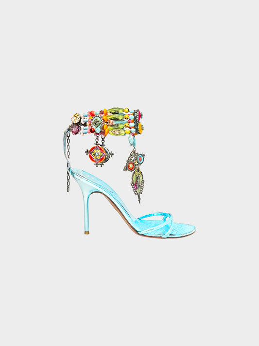 René Caovilla 2000s Rare Multicolor Beaded and Jeweled Python Heels