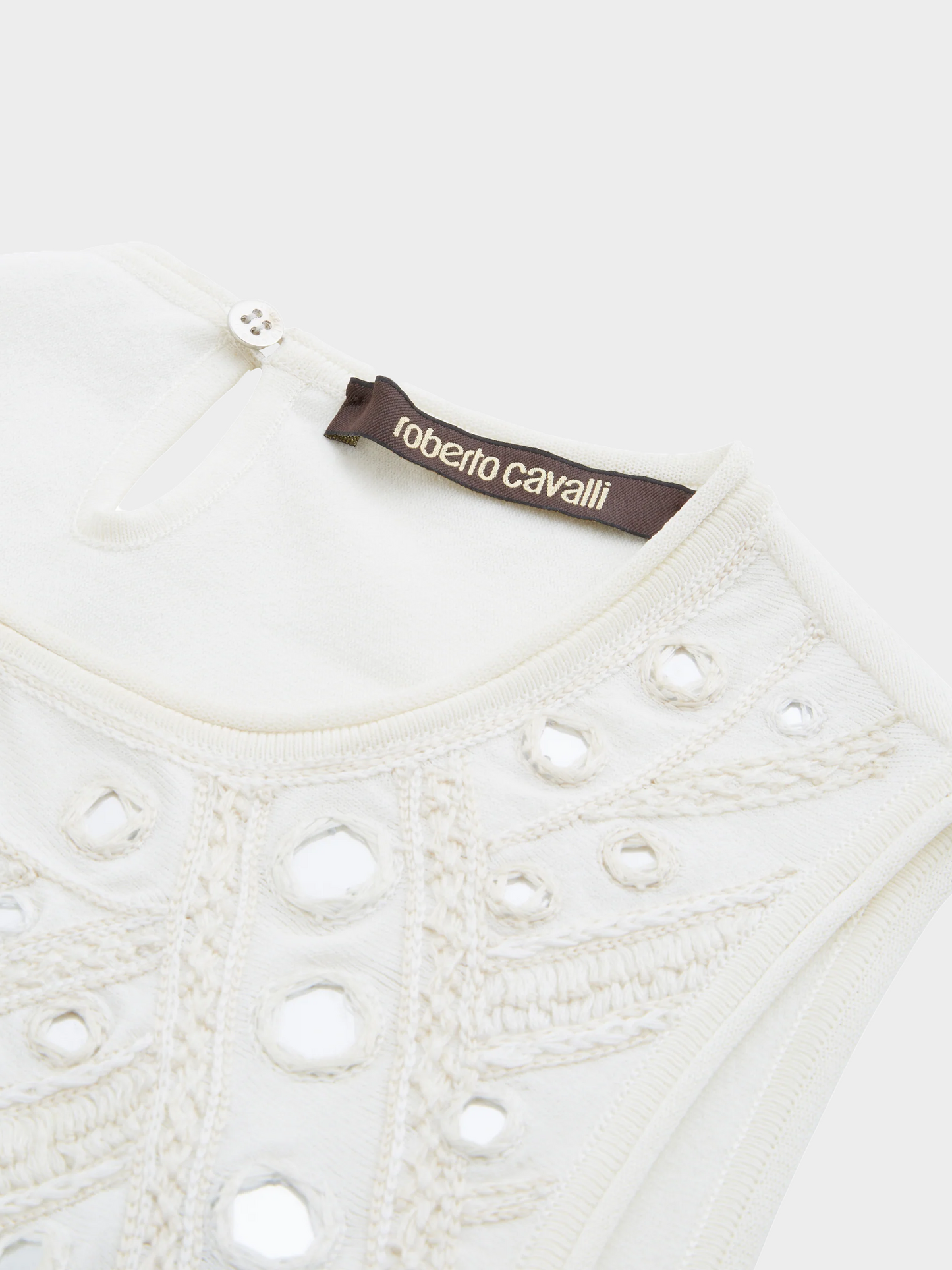 Roberto Cavalli Resort 2014 Off-white Indian-influenced Embroidered Mini Mirrors Tank Top
