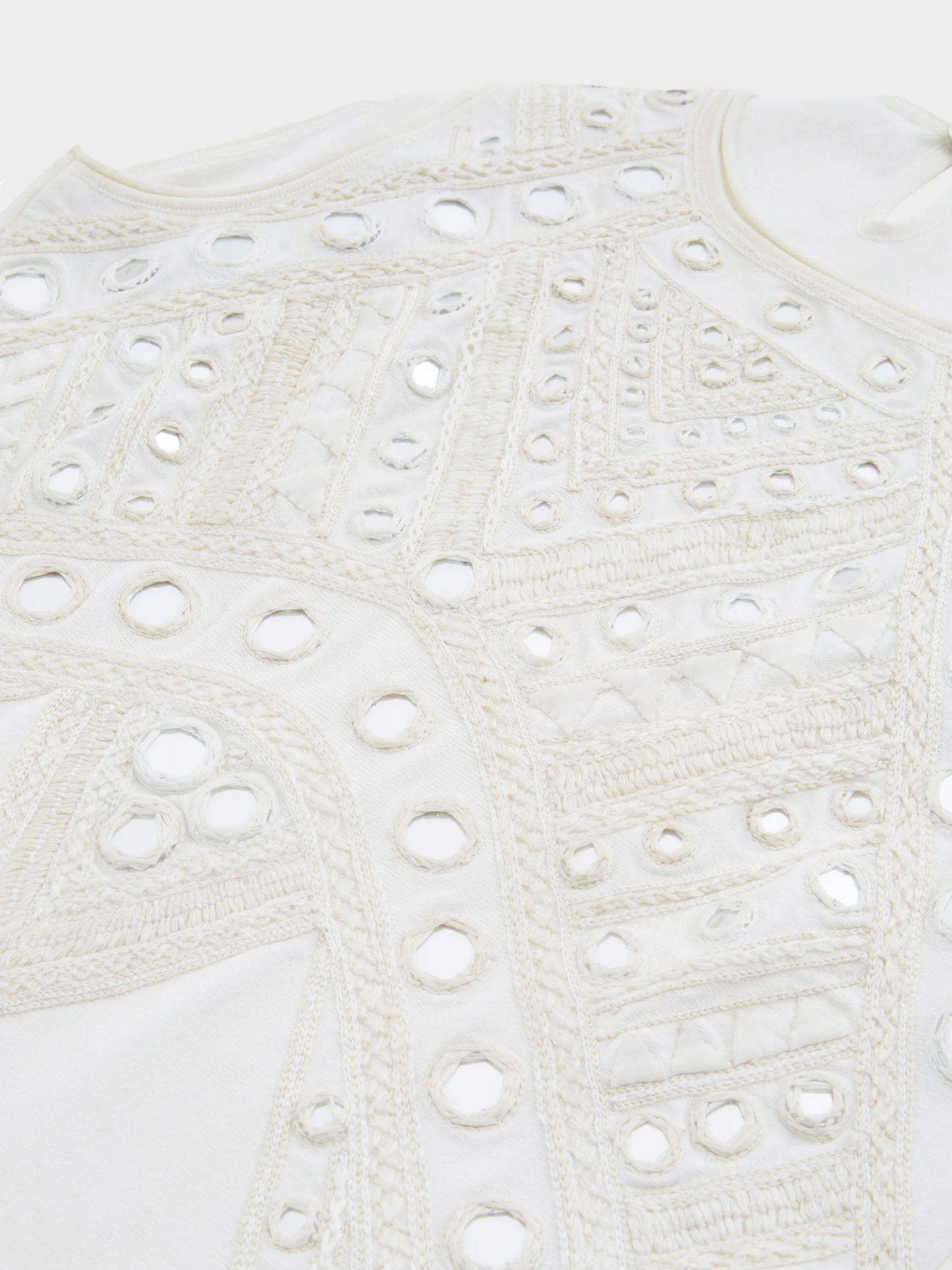 Roberto Cavalli Resort 2014 Off-white Indian-influenced Embroidered Mini Mirrors Tank Top
