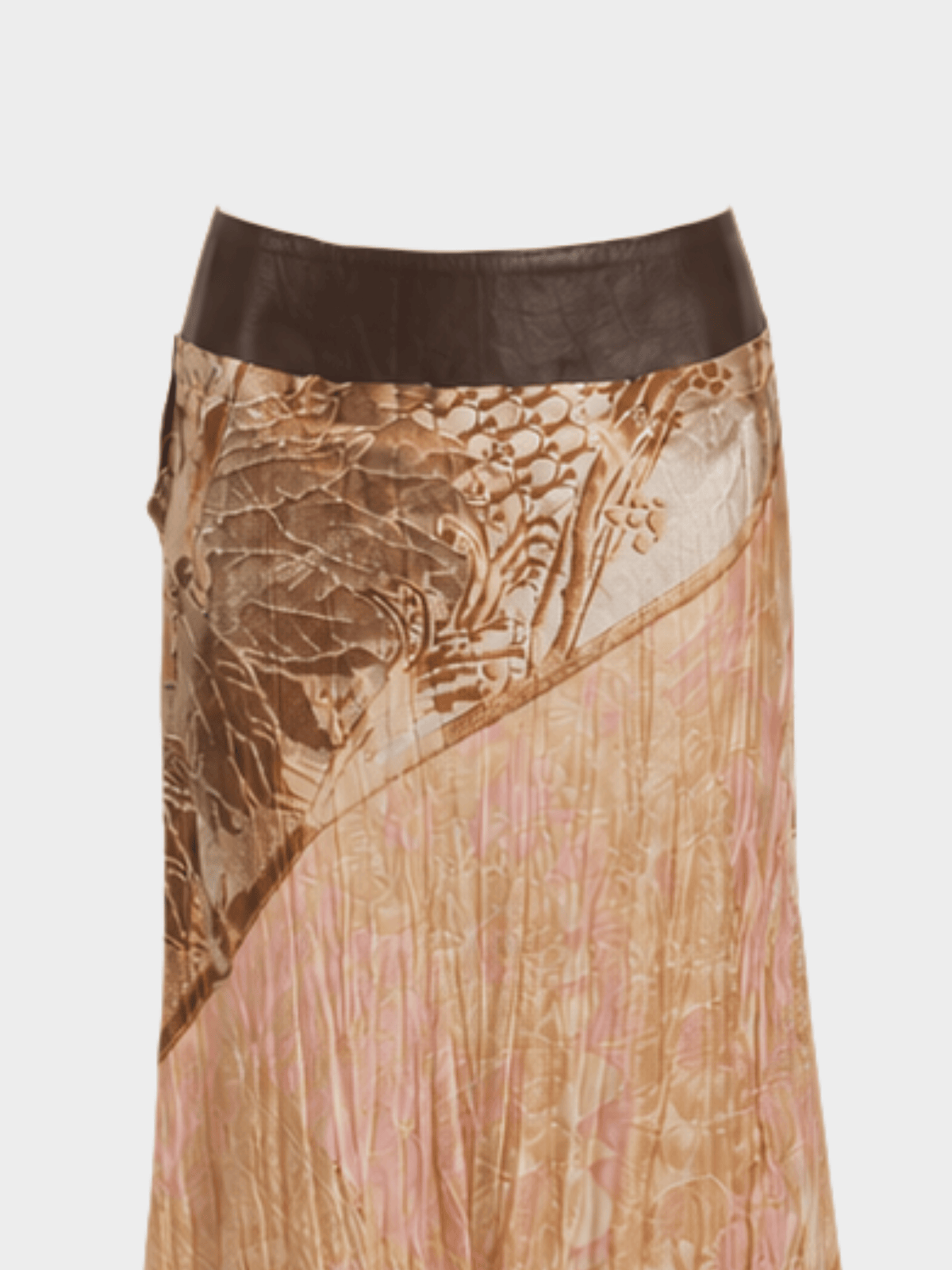 Roberto Cavalli FW 2001 Brown Baroque Pleated Maxi Skirt
