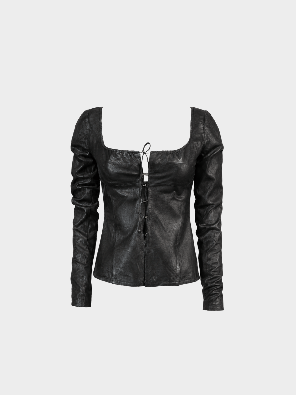 Roberto Cavalli 2000s Black Leather Square Neckline Top