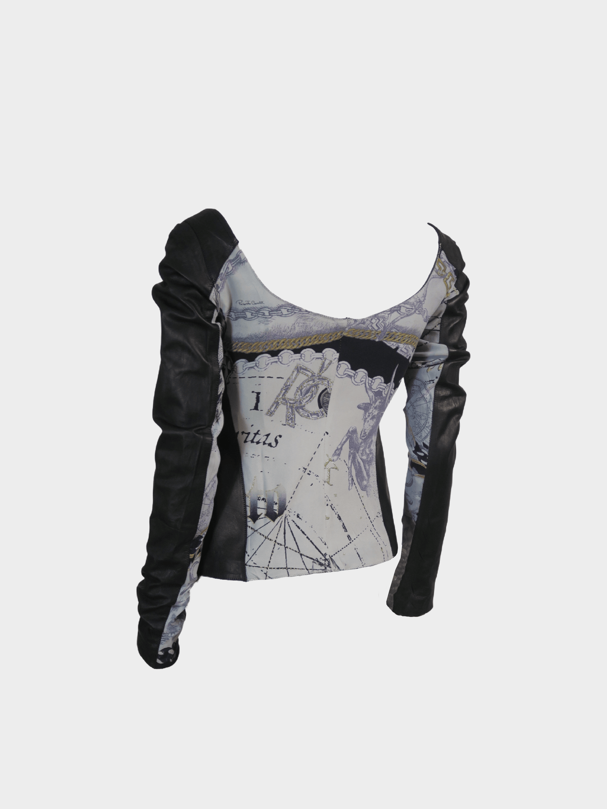 Roberto Cavalli 2000s Black Leather Square Neckline Top