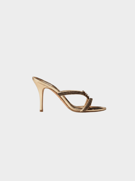 Roberto Cavalli 2000s Gold Leopard Print Sandals
