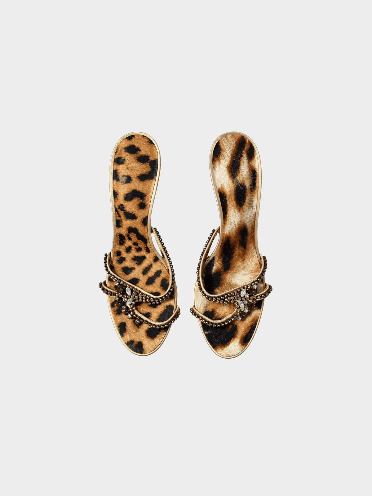 Roberto Cavalli 2000s Gold Leopard Print Sandals