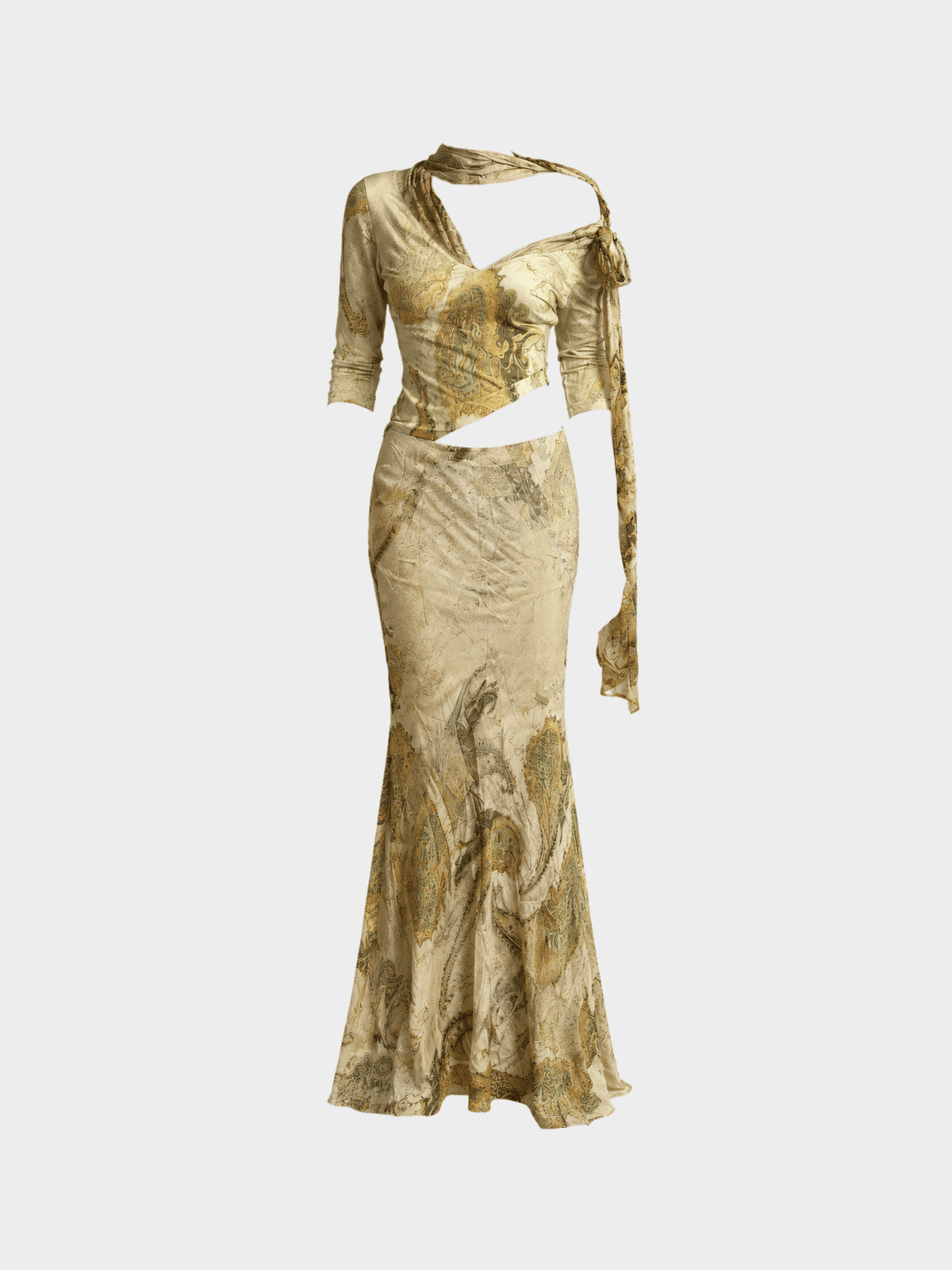 Roberto Cavalli 2000s Gold Printed Silk Set