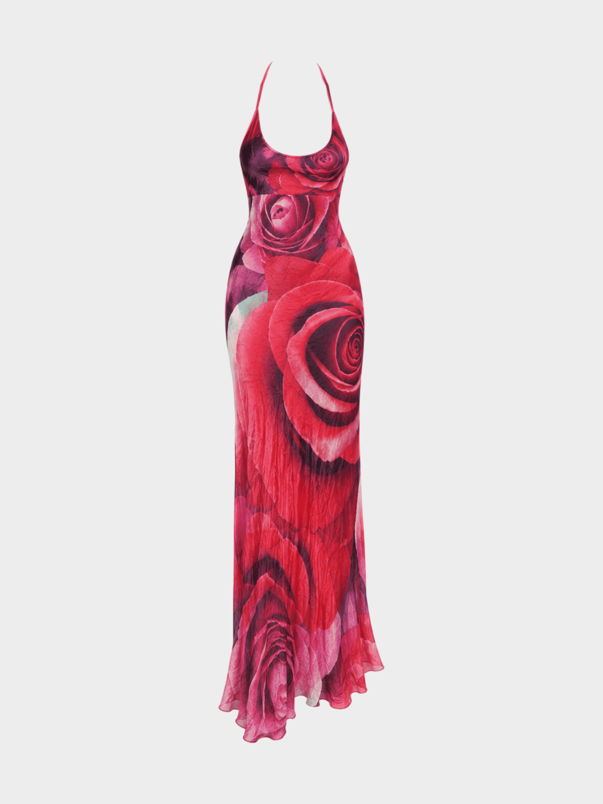 Roberto Cavalli SS 2000 Pink Roses Silk Printed Maxi Dress