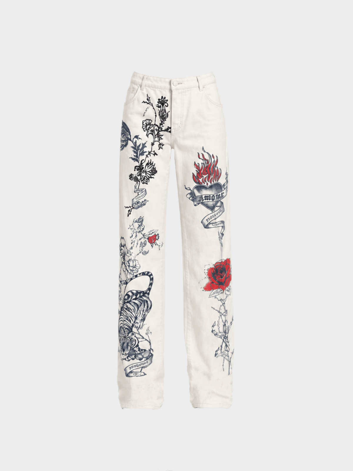 Roberto Cavalli SS 2003 White Printed Tattoo Pants