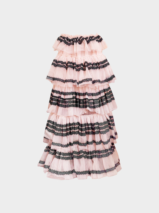 Dolce & Gabbana 2010s Beige and Black Lace Ruffled Tiered Maxi Skirt