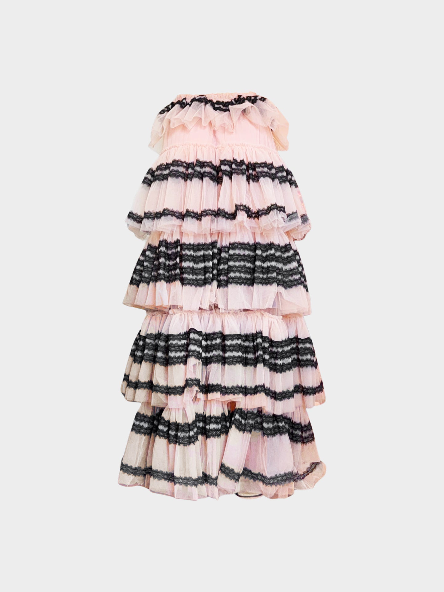 Dolce & Gabbana 2010s Beige and Black Lace Ruffled Tiered Maxi Skirt