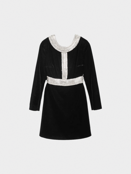 Yves Saint Laurent AW 2014 Runway Black Velvet Chain-Embellished Mini Dress