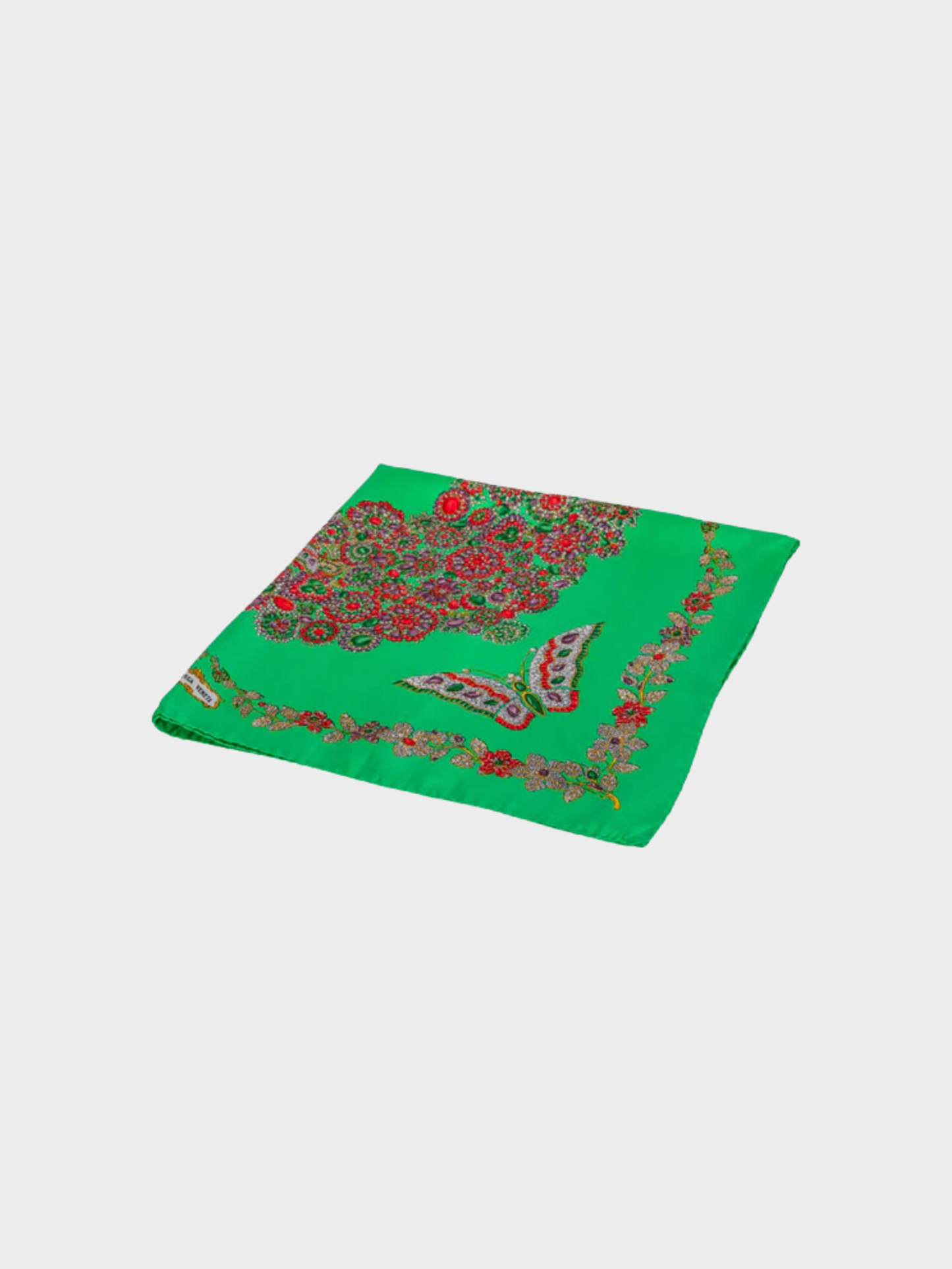 Bottega Veneta 1970s Green Butterfly Jewel Scarf