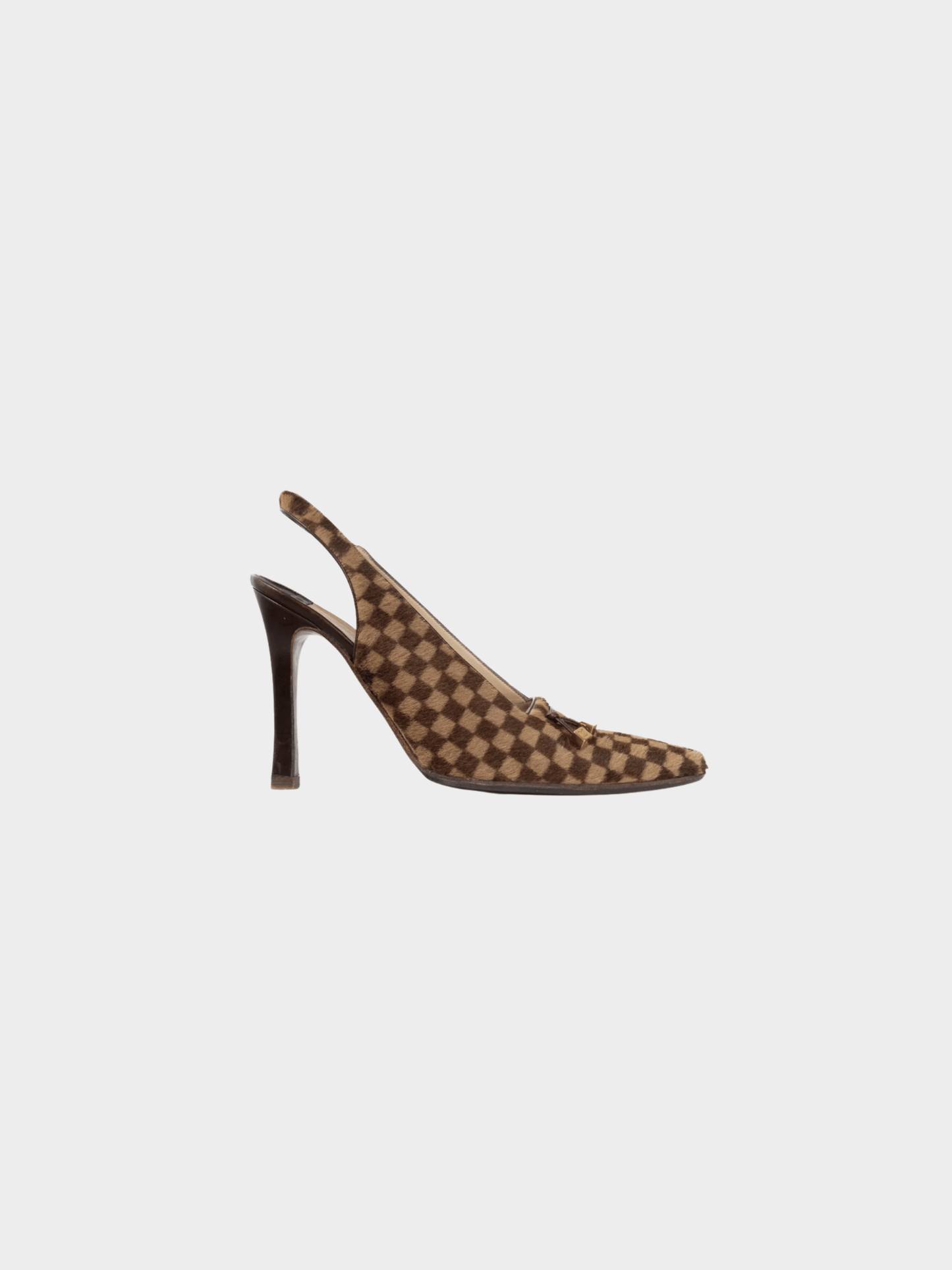 Louis Vuitton 1999 Brown Damier Ebene Calf-Hair Slingback Pumps