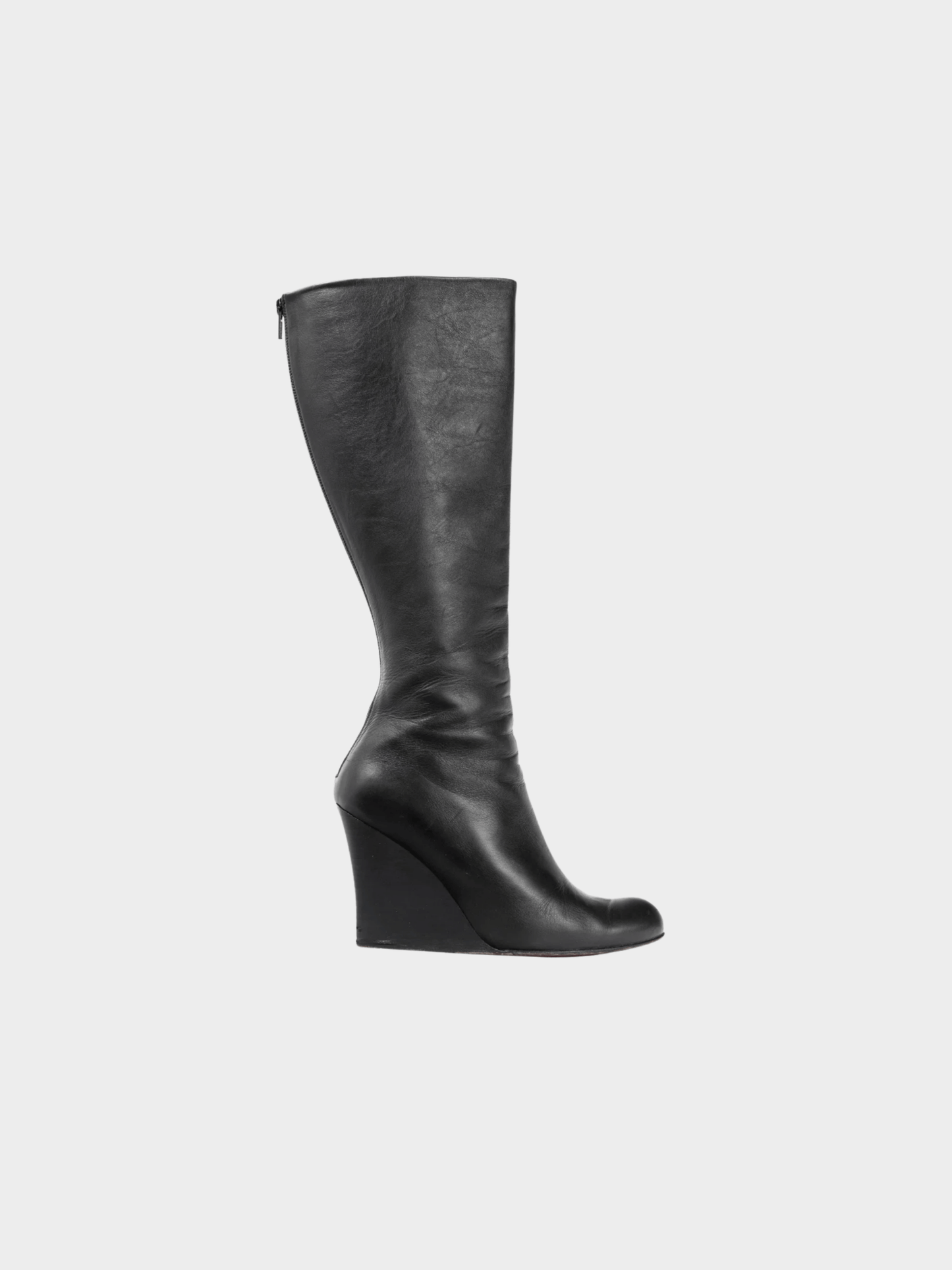 Christian Louboutin 2010s Zepita Black Leather Knee-High Wedge Boots