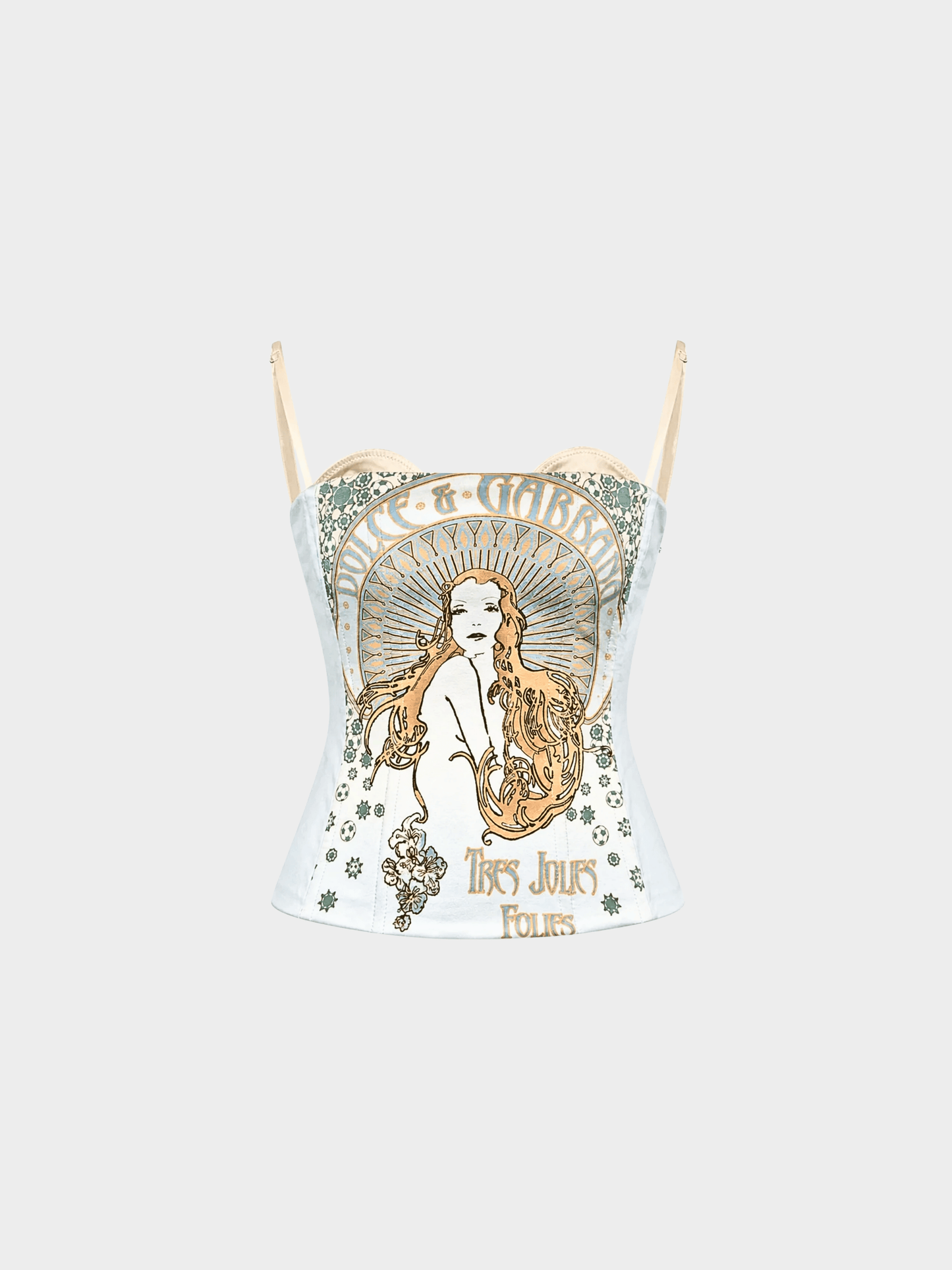 Dolce and Gabbana 2000s Baby Blue "Mucha" Lace-Up Corset Top