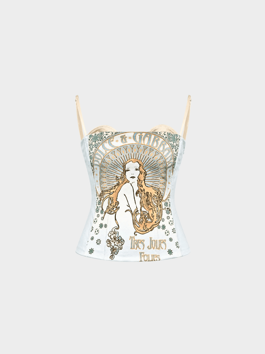 Dolce and Gabbana 2000s Baby Blue "Mucha" Lace-Up Corset Top