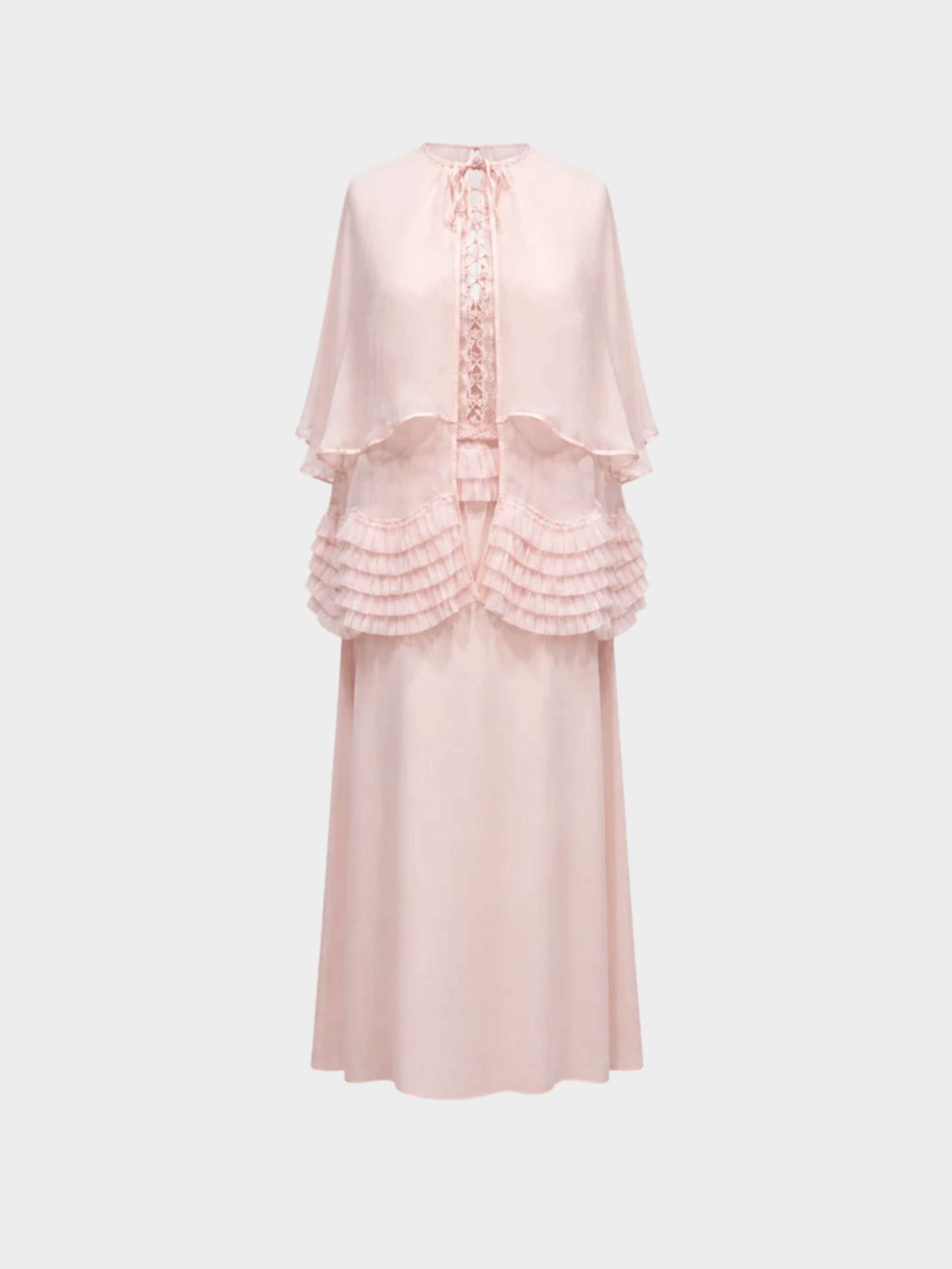 La Perla 2000s Pink Silk and Lace Evening Dress with Cape