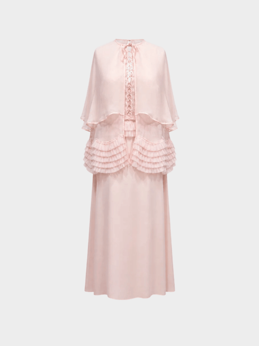 La Perla 2000s Pink Silk and Lace Evening Dress with Cape