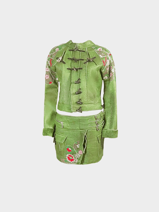 John Galliano FW 2005 Green Shearling Beaded Set