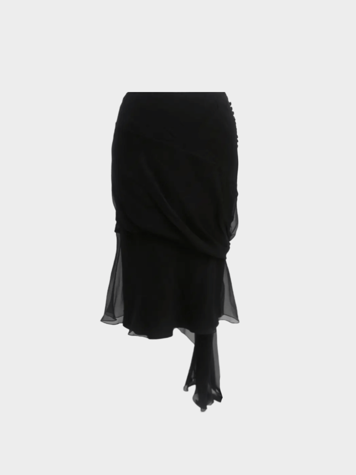 Christian Dior SS 2005 Black Silk Asymmetrical Midi Skirt