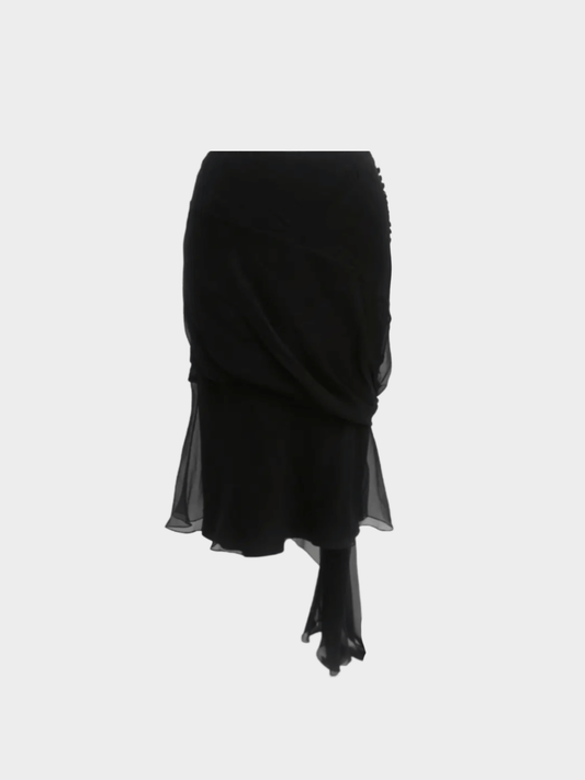 Christian Dior SS 2005 Black Silk Asymmetrical Midi Skirt