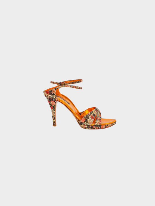Sergio Rossi 2000s Multicoloured Floral Printed Sling-Back Pumps