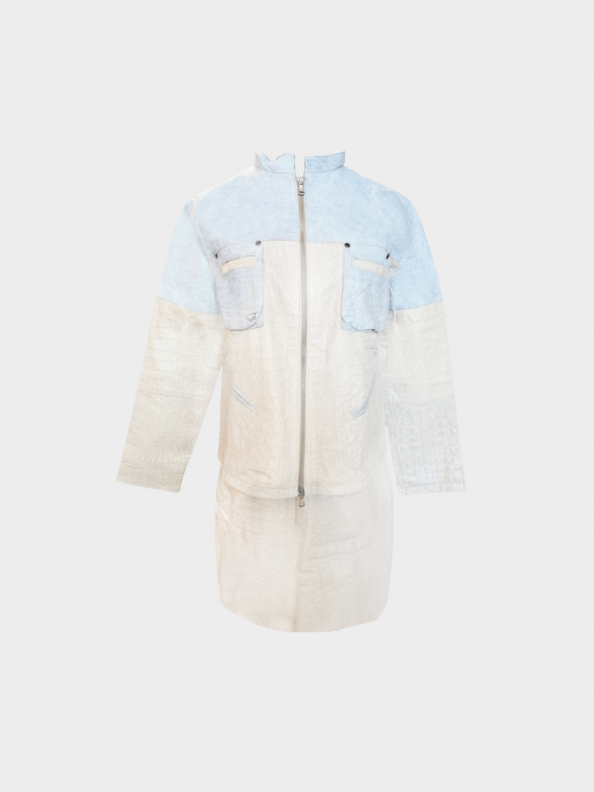 Roberto Cavalli 1990s Blue Denim and Ivory Croc Leather Zip-Up Set