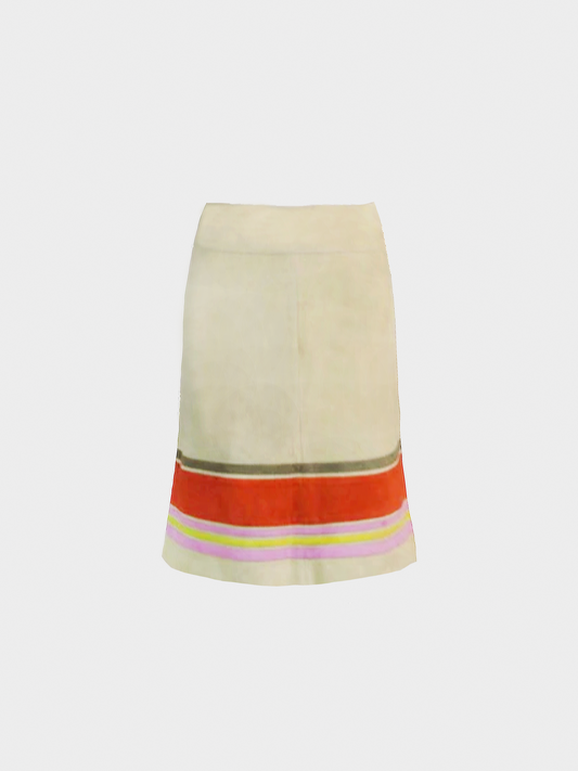 Valentino 2000s Beige Suede Striped Midi Skirt