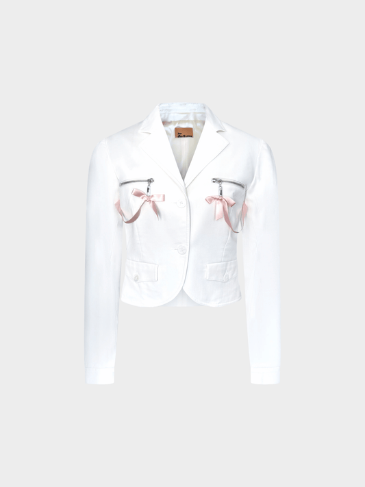 John Galliano SS 2006 Pale Blue Satin Bow Cropped Jacket