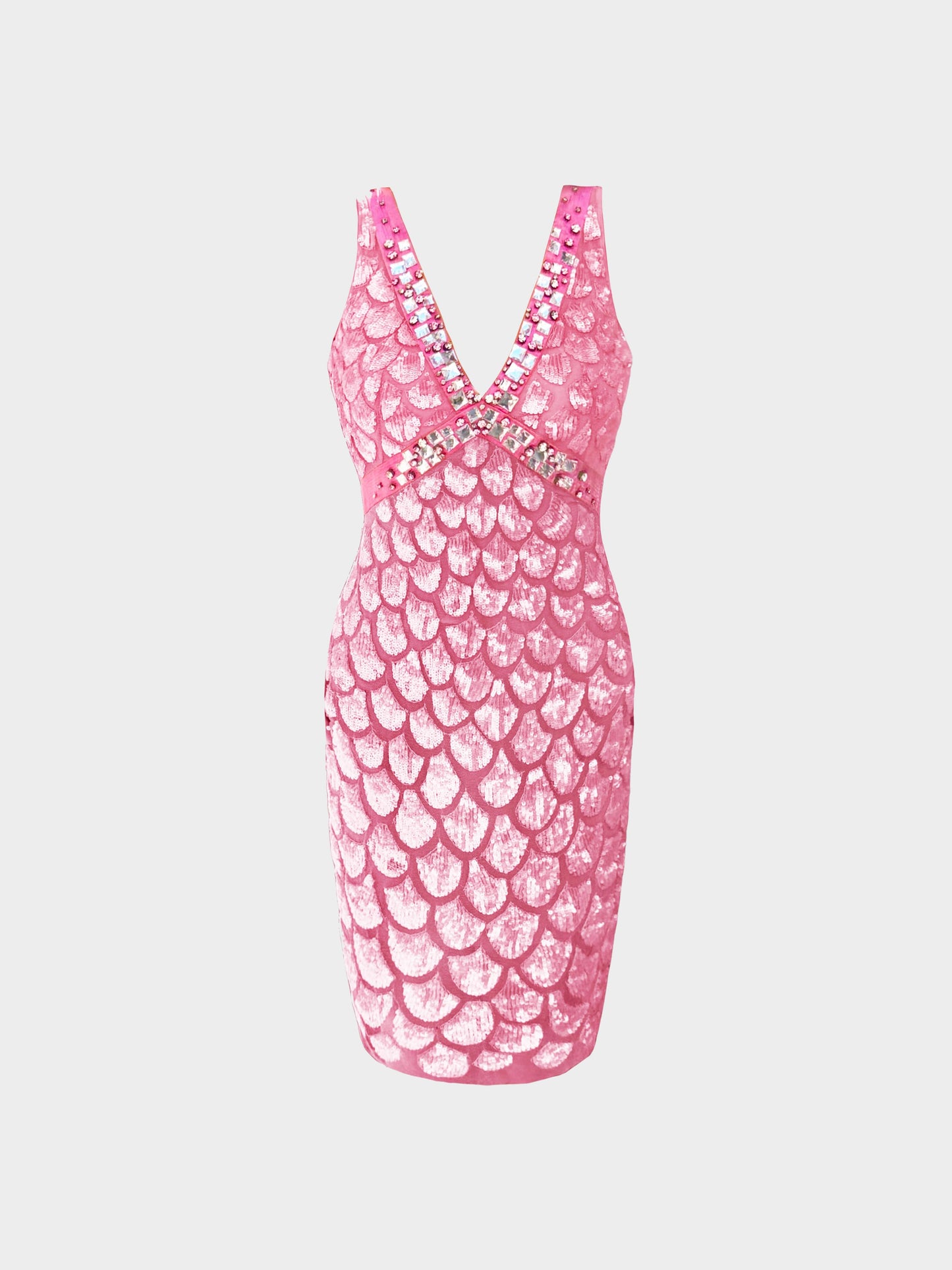 Blumarine 2000s Rare Pink Sequins and Crystal-embellished Seashell Dress