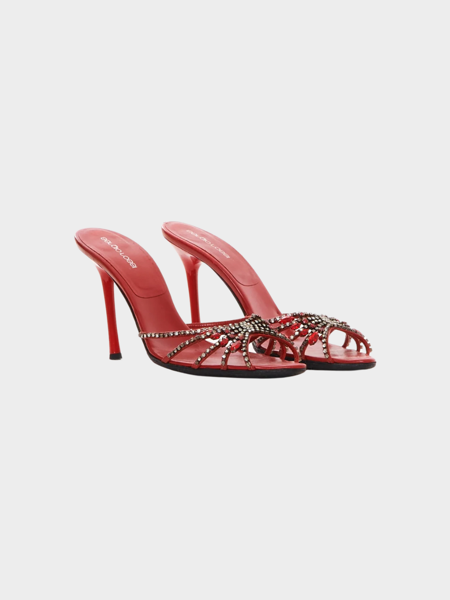 Sergio Rossi 2000s Red Crystal Embellished Mules