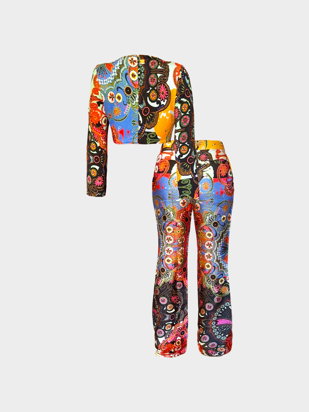Roberto Cavalli 2000 Multicolored Vibrant  Floral Print Top and Pants Set