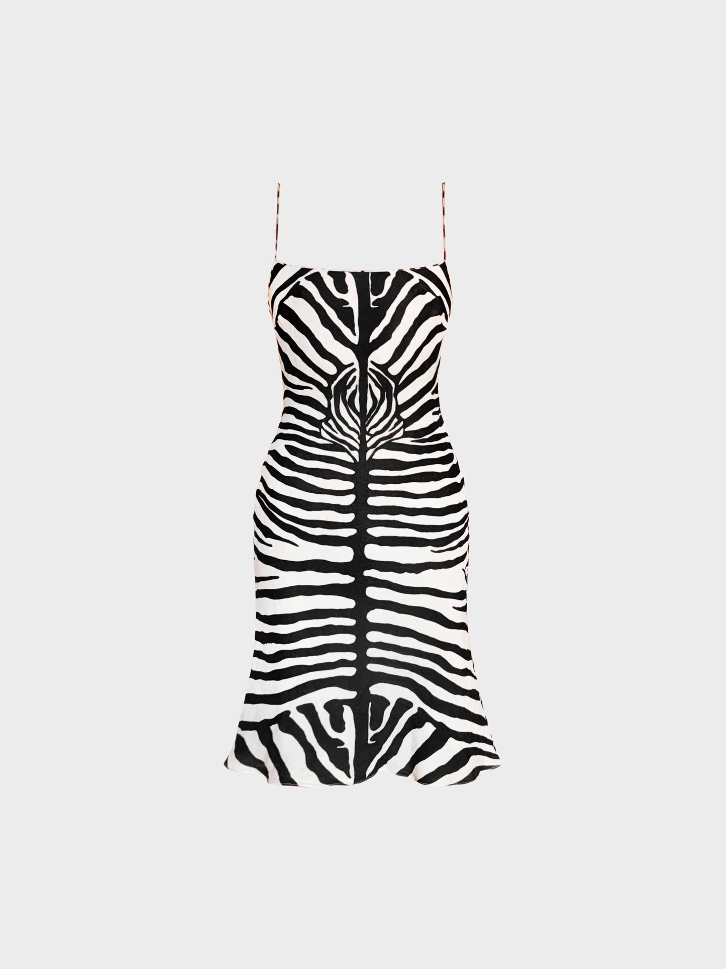 John Galliano FW 1999 Black and White Zebra Stripe Print Silk Dress