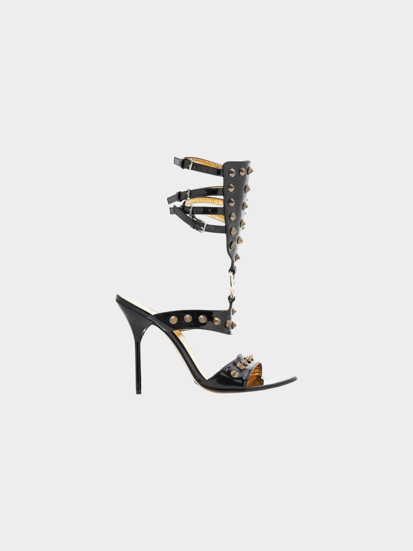 Dolce and Gabbana 2003 Runway Black Leather Metal Studded Gladiator Heels