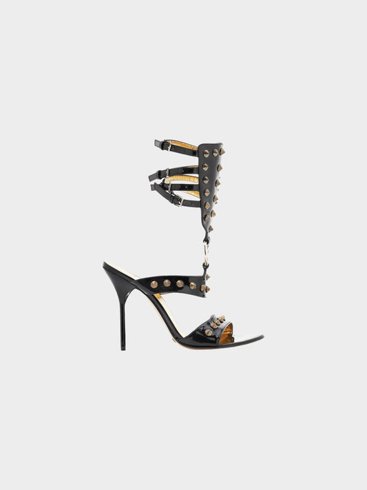 Dolce and Gabbana 2003 Runway Black Leather Metal Studded Gladiator Heels
