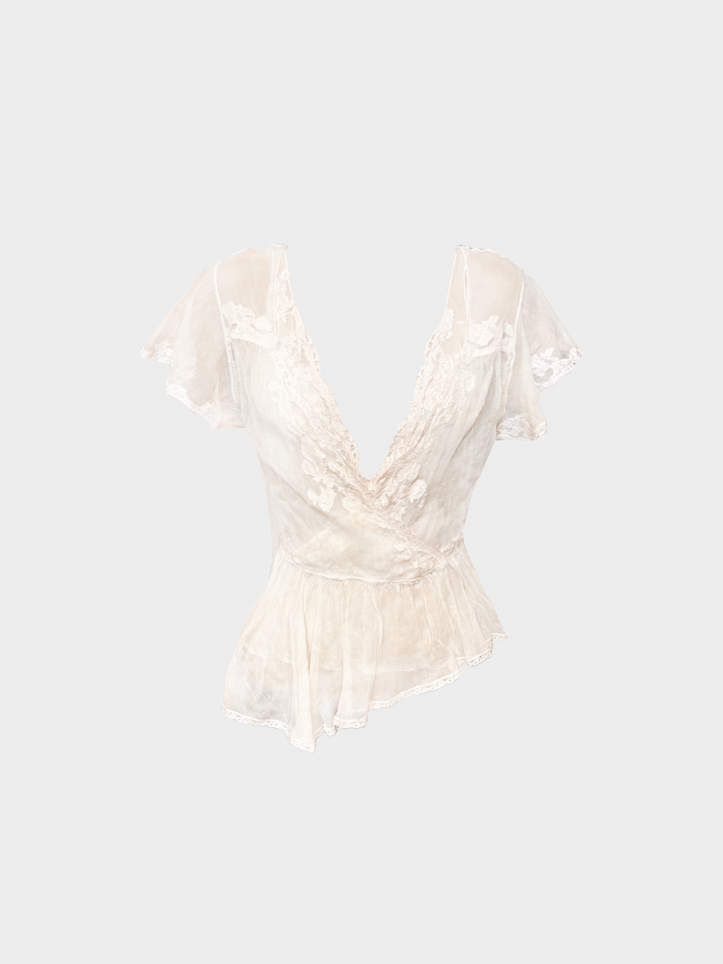 Lolita Lempicka 1990s Sheer Cream Lace Blouse