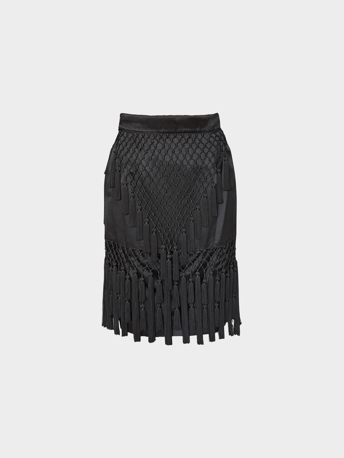 Gianni Versace 1990s Rare Black Tassel Motif Fringed Skirt